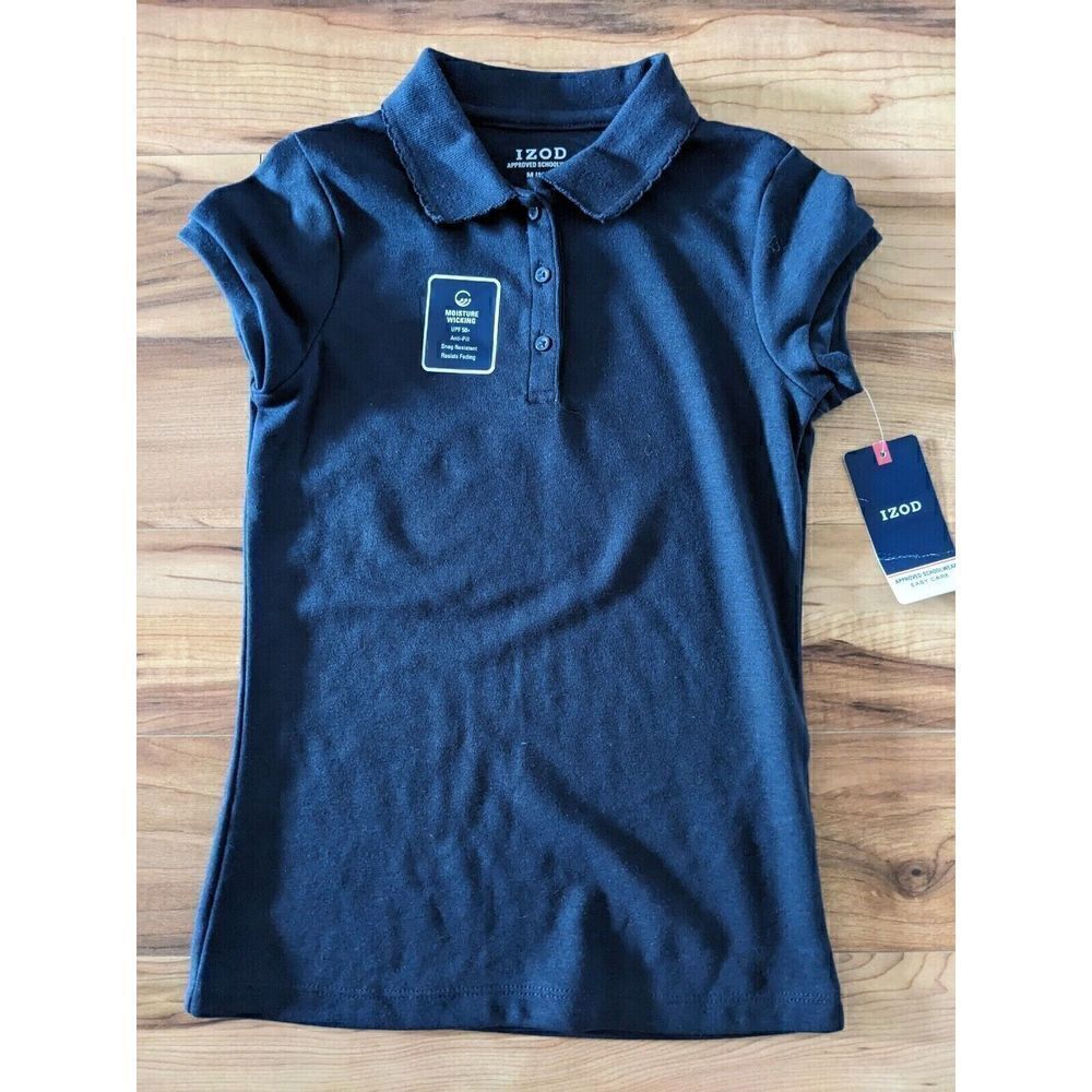 IZOD Navy Performance Easy Care Short Sleeve Polo Size L 14 Girls